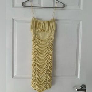 Meshki ruched pastel yellow mini dress - Small